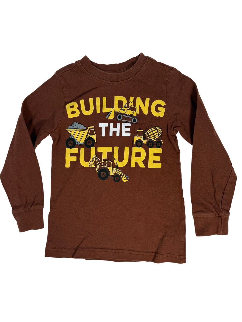 Boys 5 Construction T-Shirt Long Sleeve Brown and Yellow by Copper Denim
